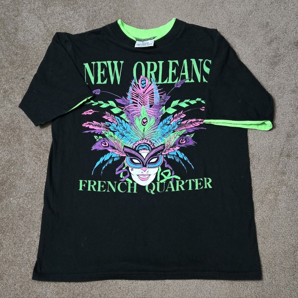 Vintage New Orleans French Quarter Shirt - Black Neon green. Large